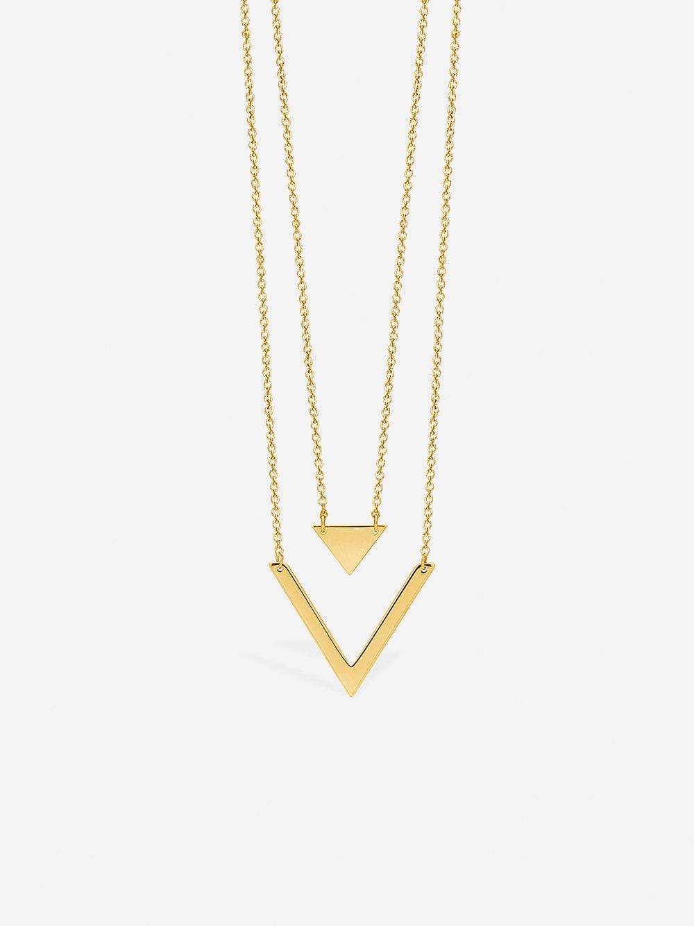 Golden Necklace Geometric Double Triangle | Coquine Jewelry 