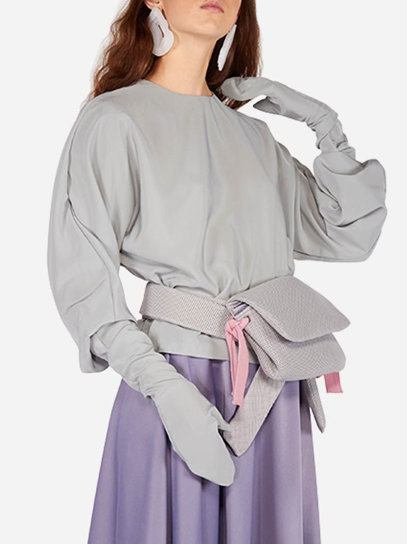 Grey Silk Blouse with Gloves | Liliana Afonso