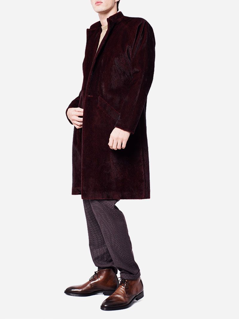 Long Burgundy Faux Fur Coat | Nair Xavier