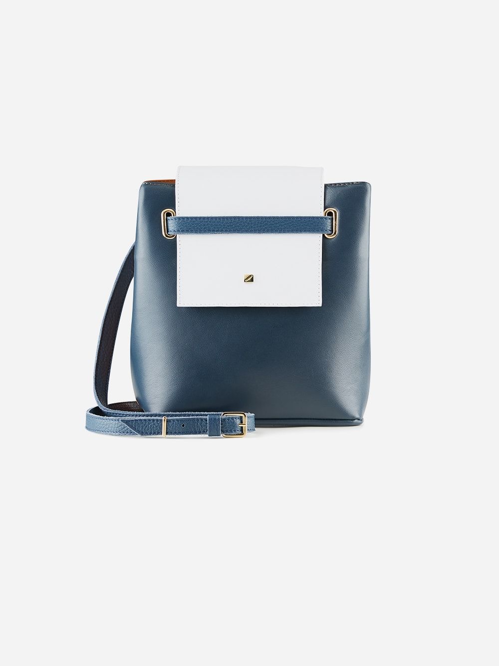 Navy Blue and Brown Mini Bucket Bag | Maria Maleta