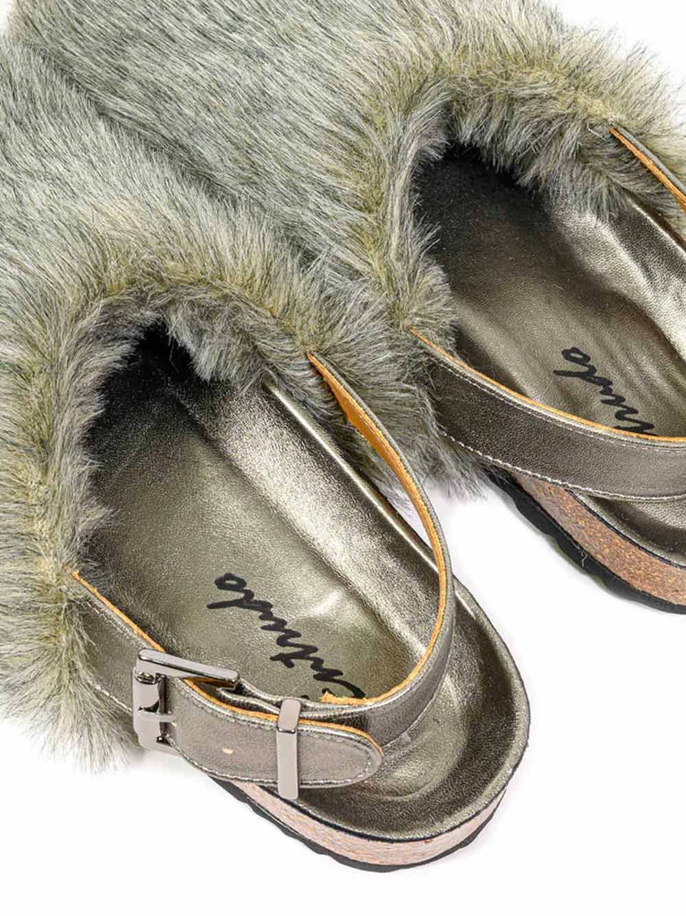 Mules Covelinhas with Faux Fur in Grey