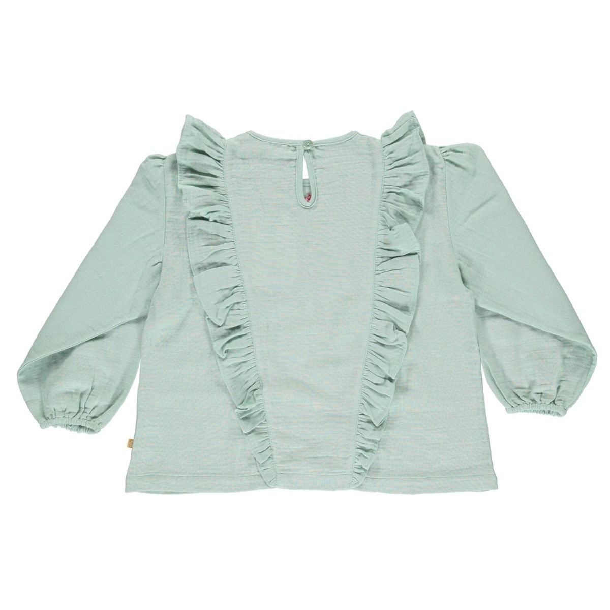 Green dyed crepe cotton blouse with placement embroidery.