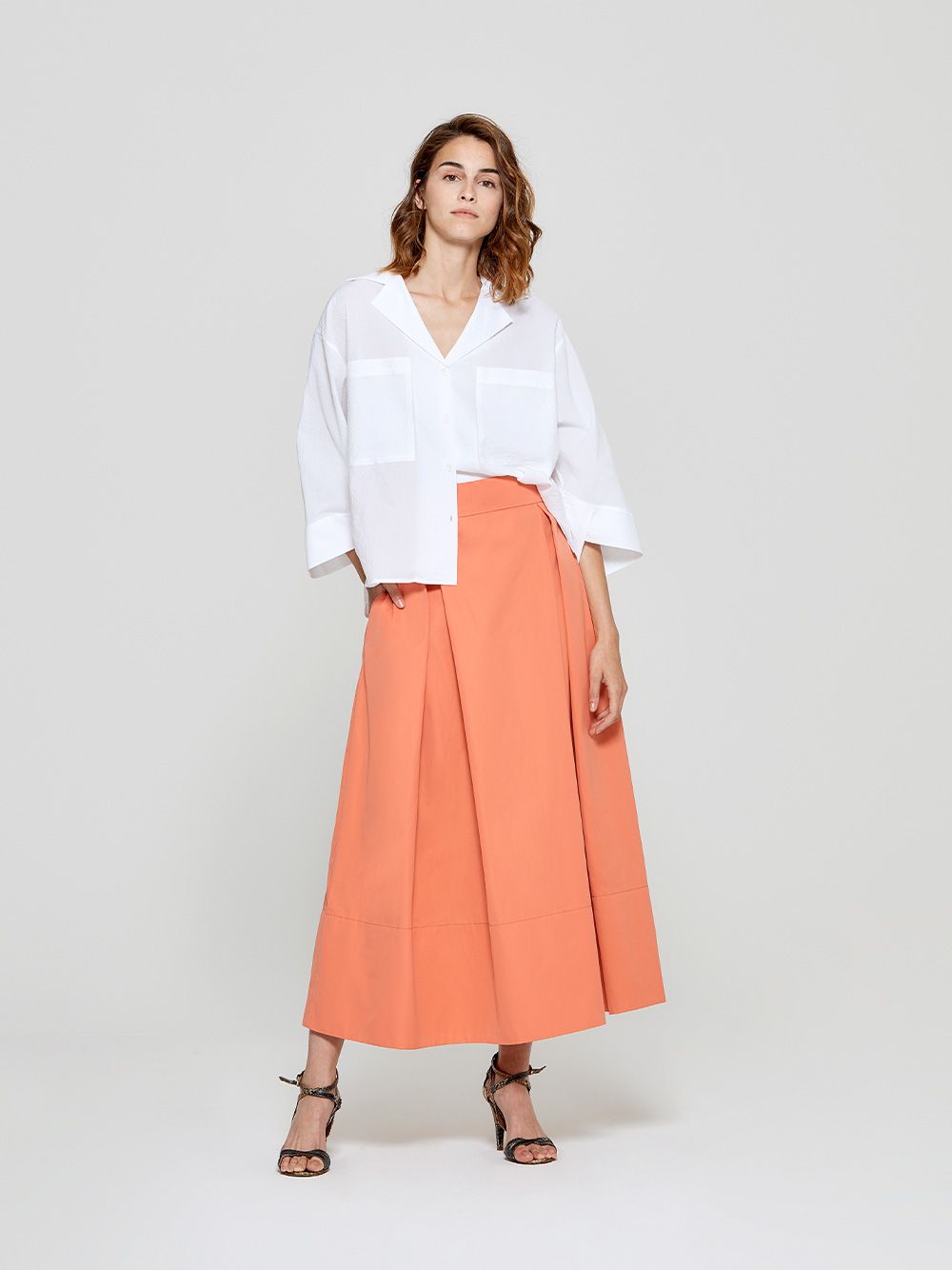 Orange A-line Pleated Skirt | A-line Clothing