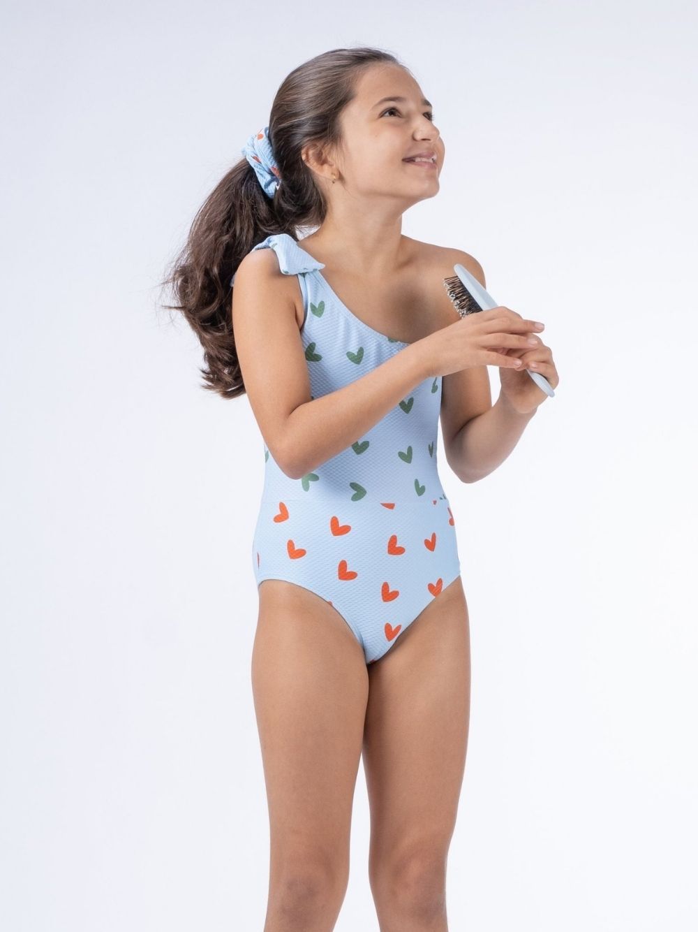 Assymetric textured hearts swimsuit