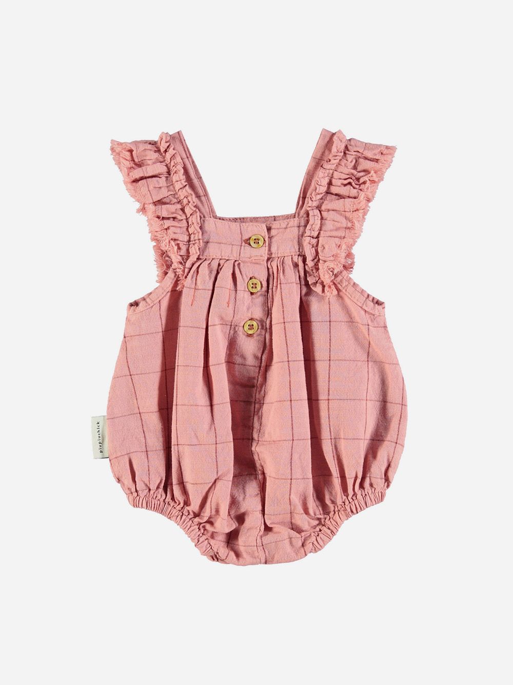 Baby Romper with Fringe Straps Vintage Pink & Garnet Checkered