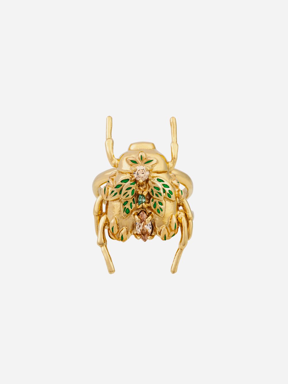 Anel Lavanda Verde Beetle with Golden Leaves 