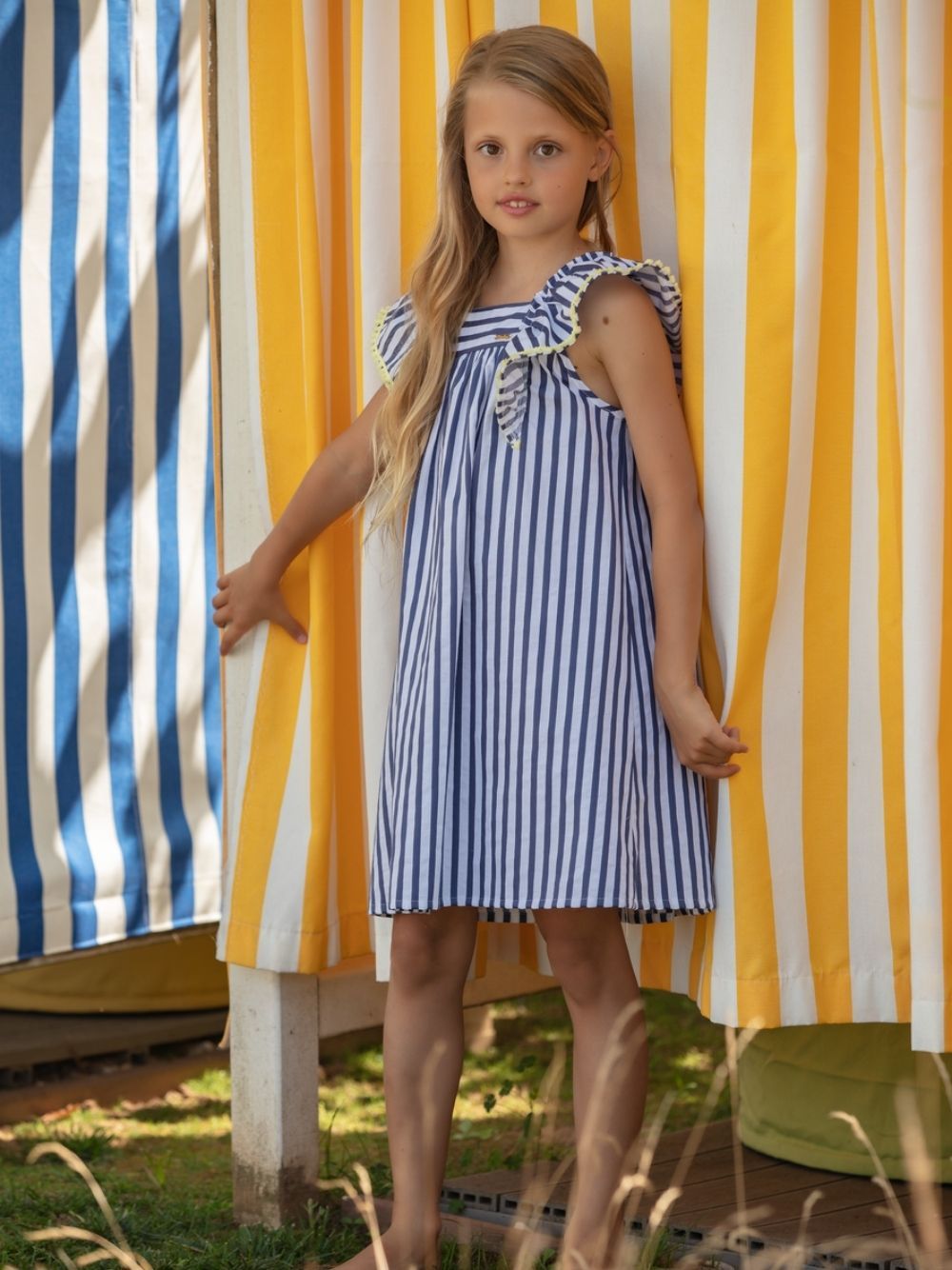 Blue and white striped girls dress