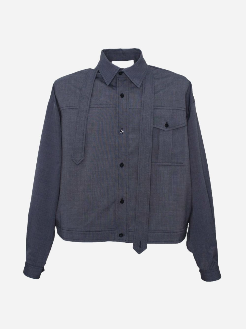 Camisa Crop Azul Cinza com bolsos frontais e botões