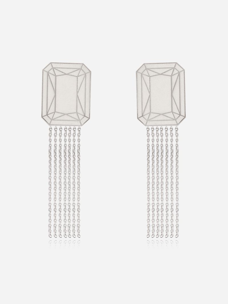 Margaret Long Rectangle Silver Earrings | Mel Jewel