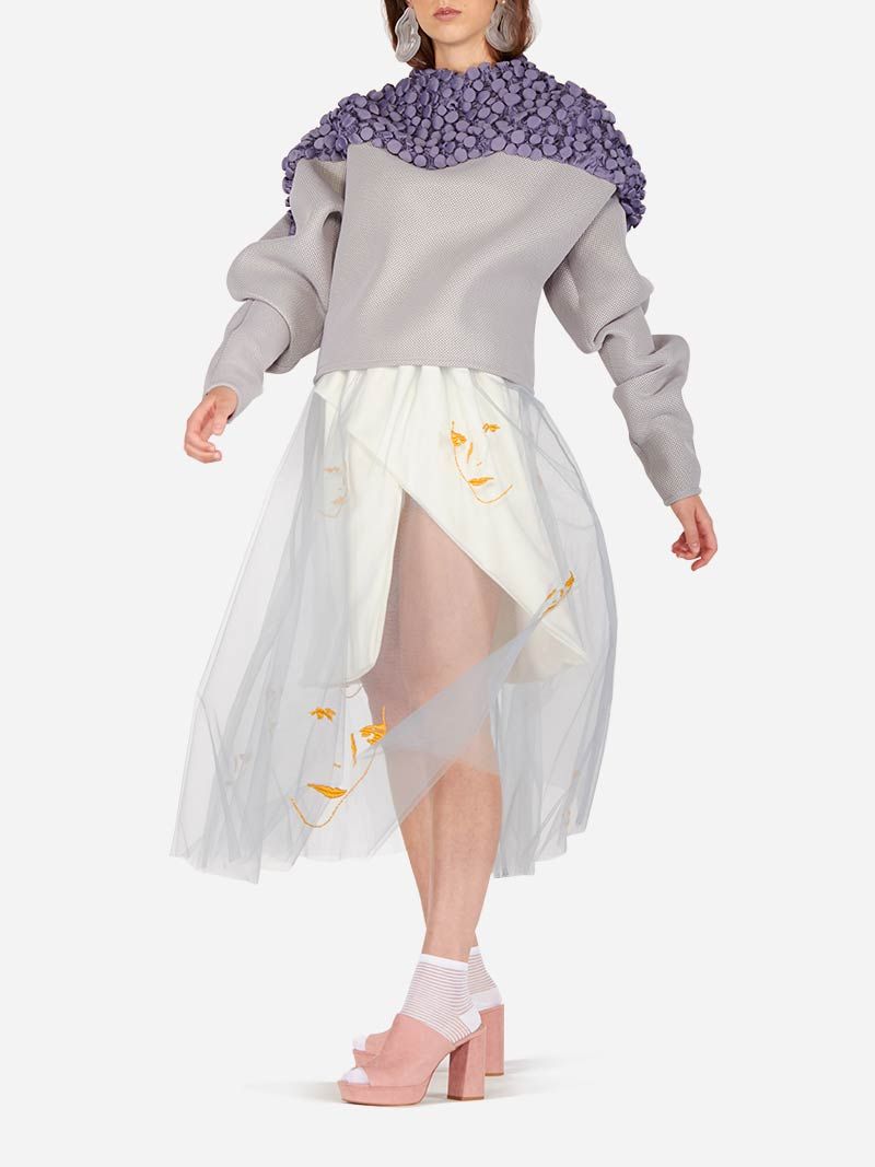 Embroidered Midi Tulle Skirt | Liliana Afonso
