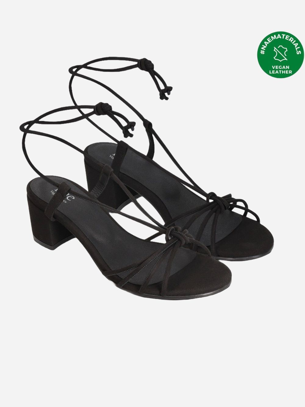 Holly Black Vegan Heeled Sandals with Ankle Straps