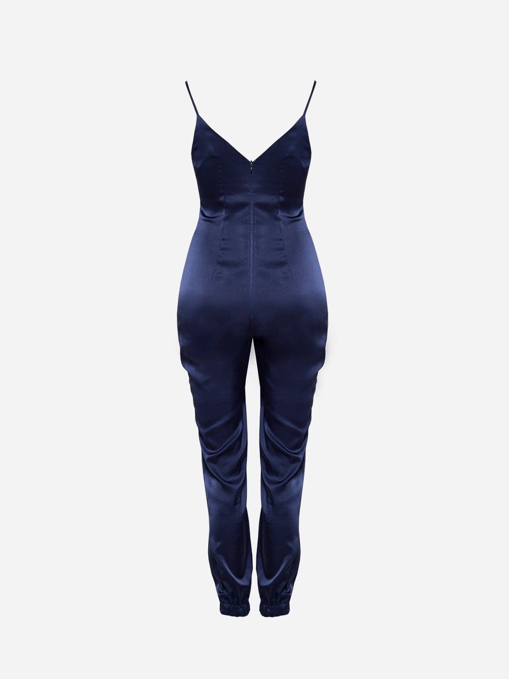 Midnight Blue Satin Jumpsuit | Cleonice
