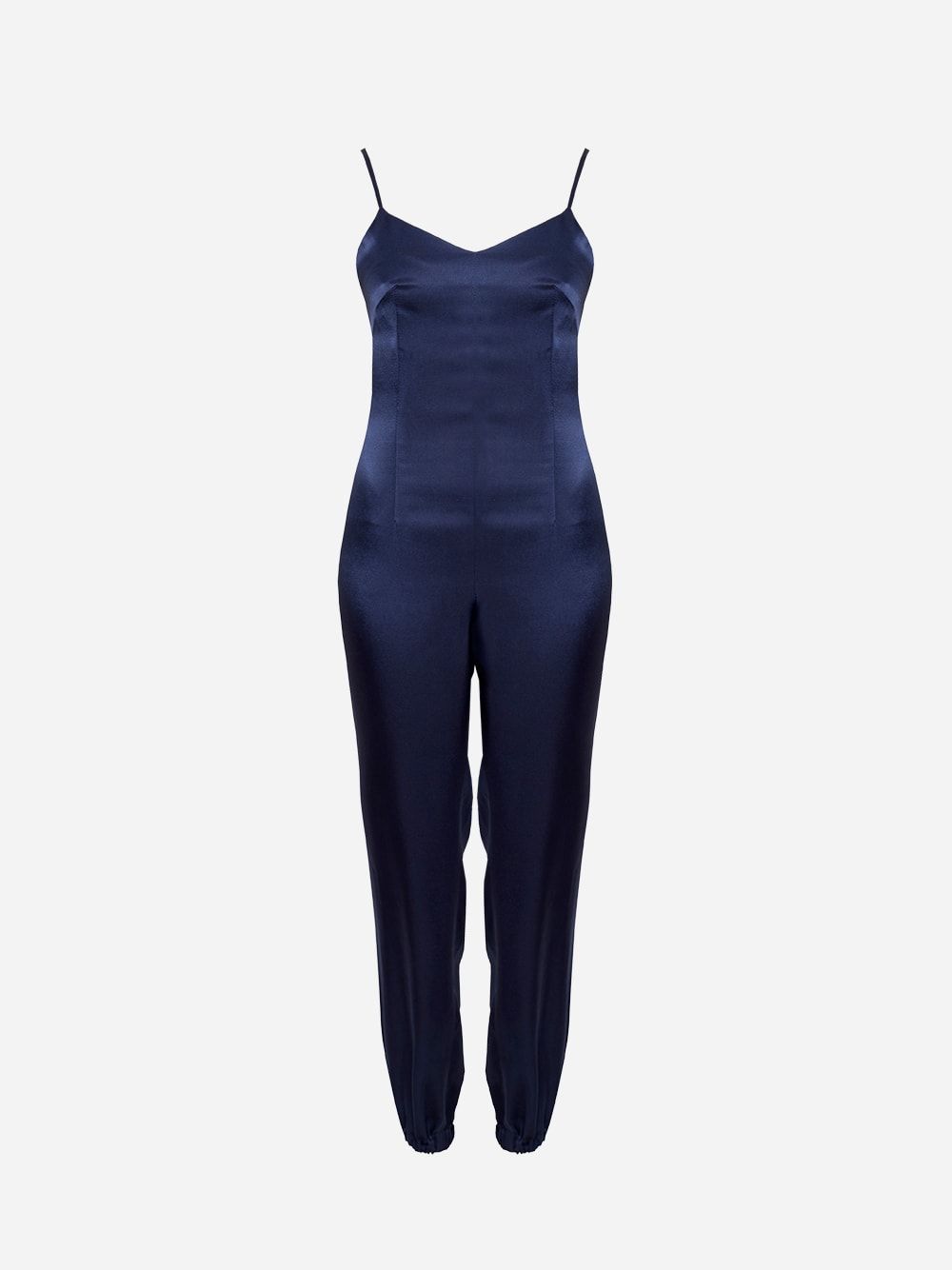 Midnight Blue Satin Jumpsuit | Cleonice