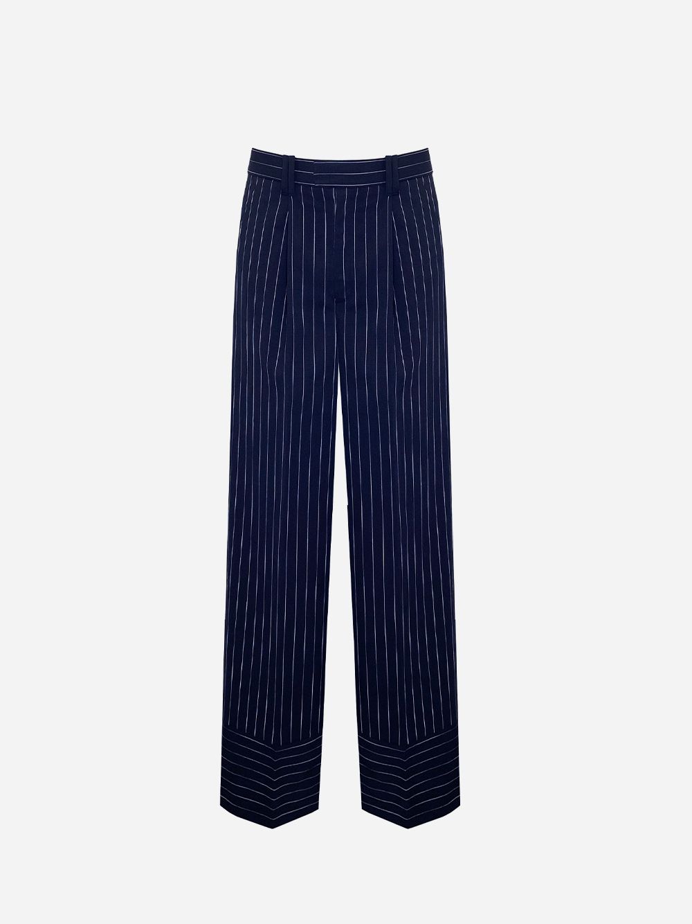 Pleated Striped Trousers with Hem Detail