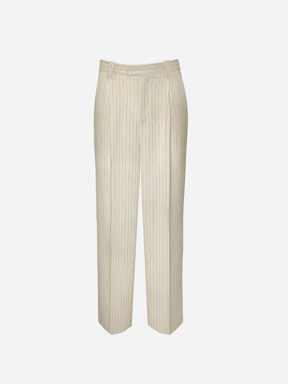 Pleated Beige Striped Trousers 