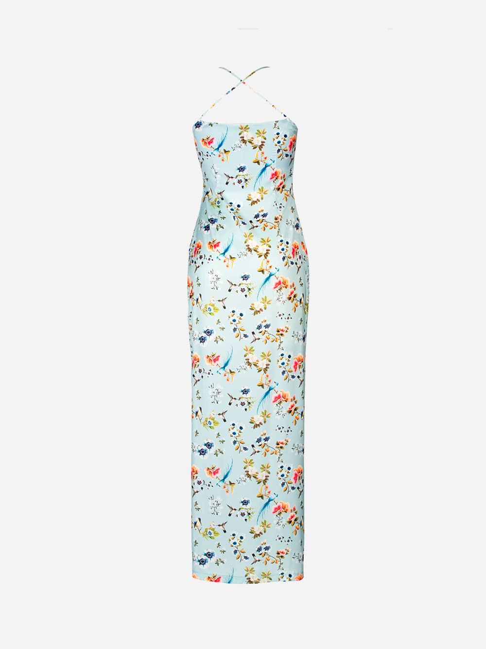 Long Pastel Blue Floral Dress | Cleonice