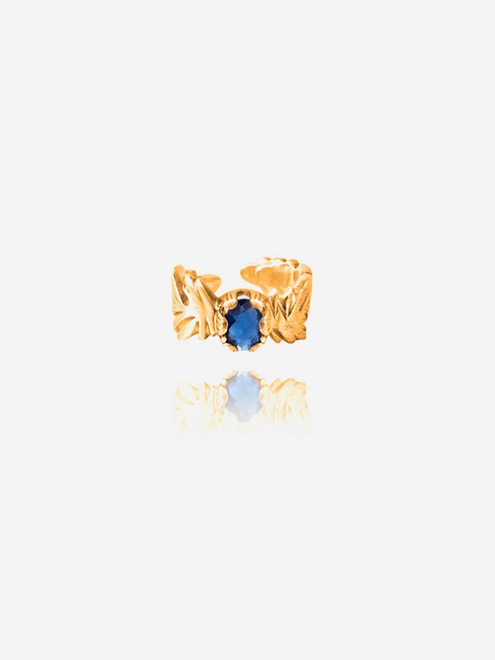 Anel JMC x Type Dourado Com Calcedónia Azul