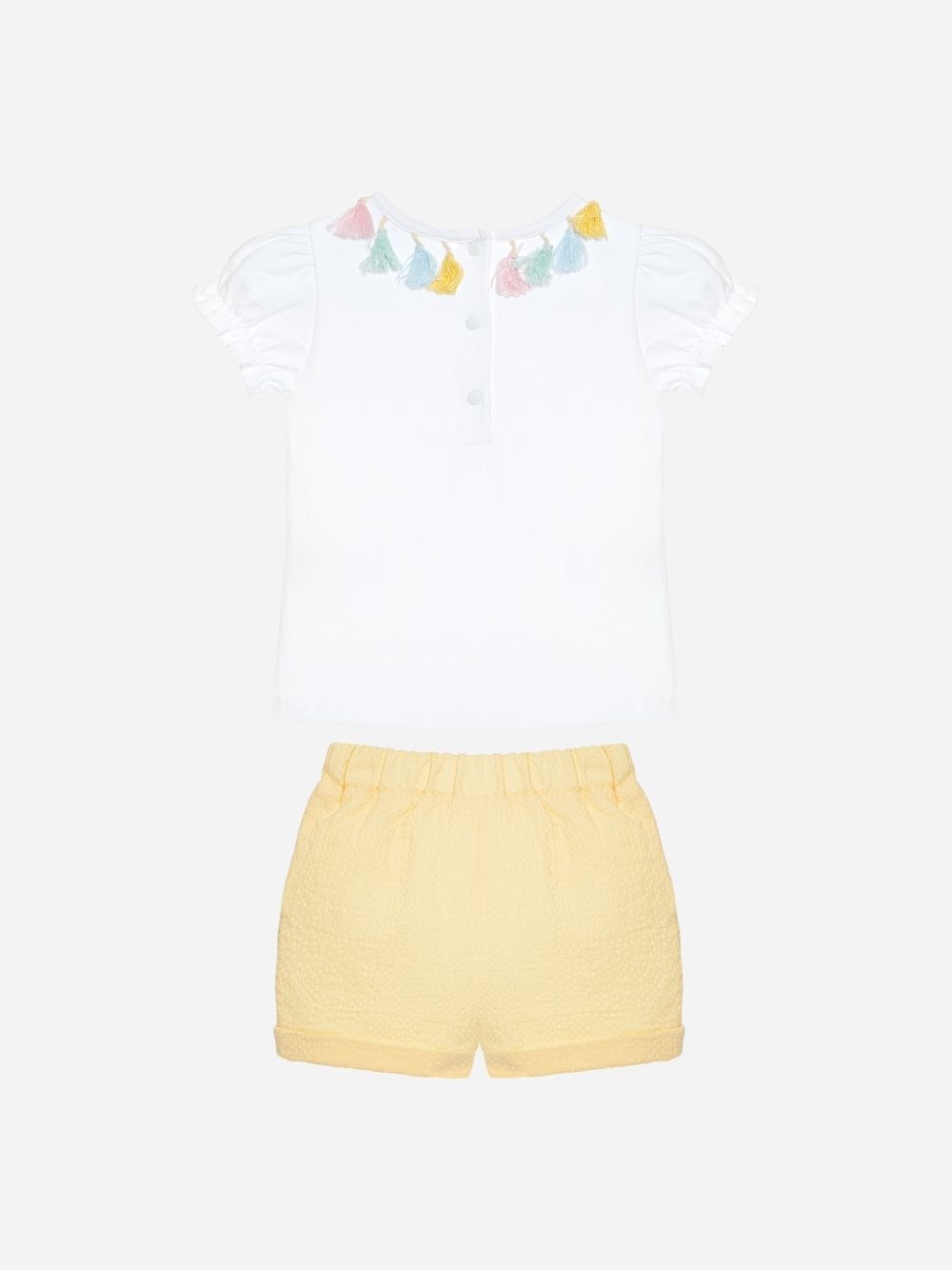 White t-shirt and yellow shorts set
