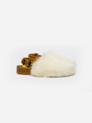 Covelinhas Mules with Faux Fur in White