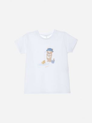 T-shirt de menino com estampado de urso pescador