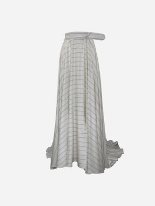 Ecru Striped Long Crossover Skirt