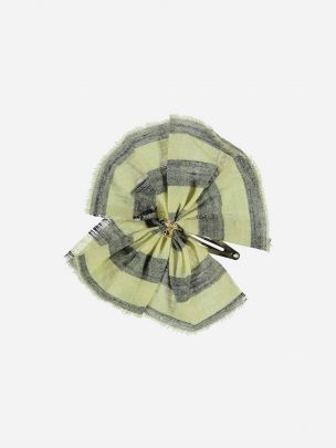 Yellow Hair Clip with Grey Stripes 
