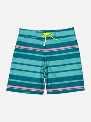 Teal stripes surfer swim shorts