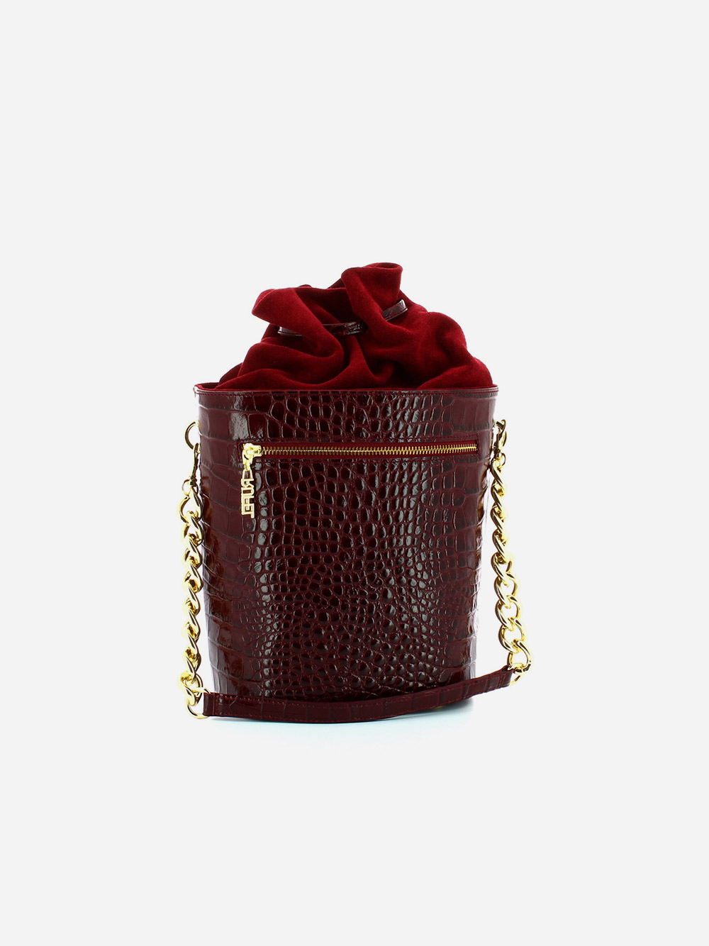 Burgundy Croco Bucket Bag