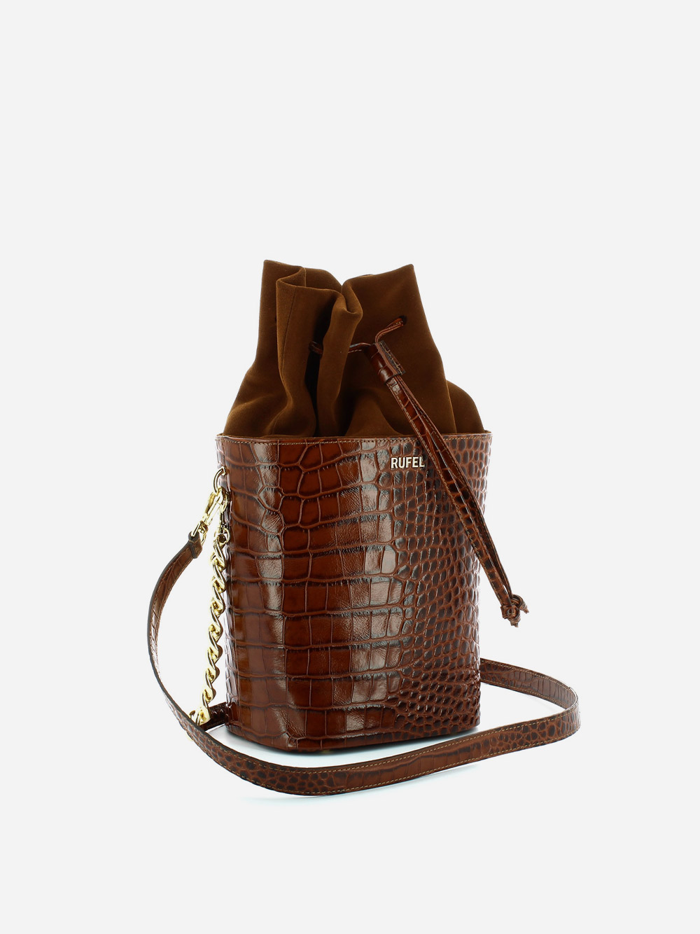 Brown Croco Bucket Bag
